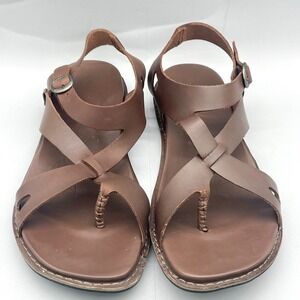 KEEN Womens 11 Alman Sandals Shoe Brown Leather Toe Post Thong Strappy Slingback